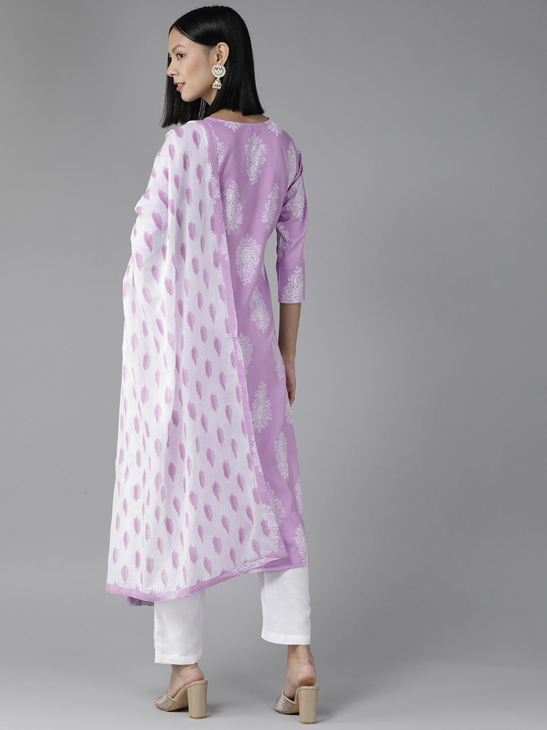 Lavender Printed Dupatta Set