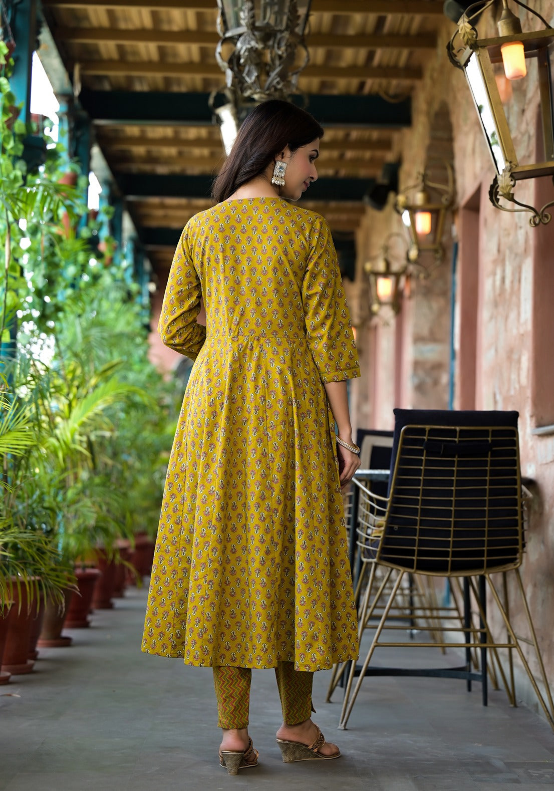 Mustard Floral Sequins_Work Kurta Trouser With Dupatta Set