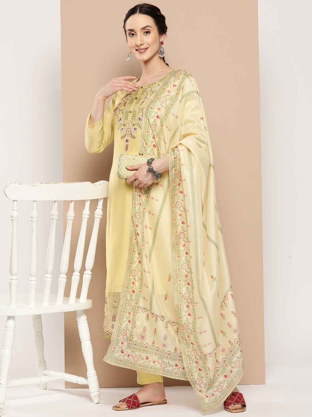 Embroidered Chikankari Silk Kurta Dupatta Set