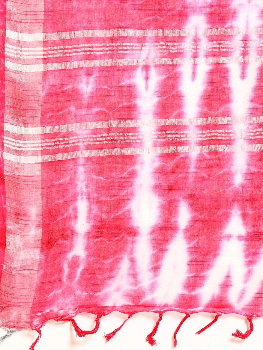 Pink Tie Dye Pure Linen Saree