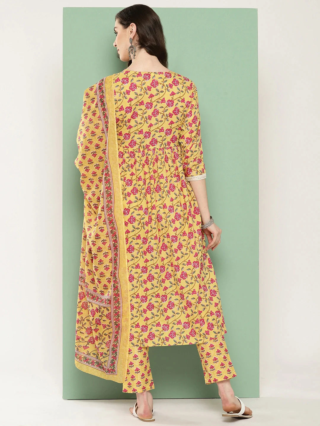 Floral Printed Regular Pure Cotton Kurta With Trousers With Dupatta Set 1