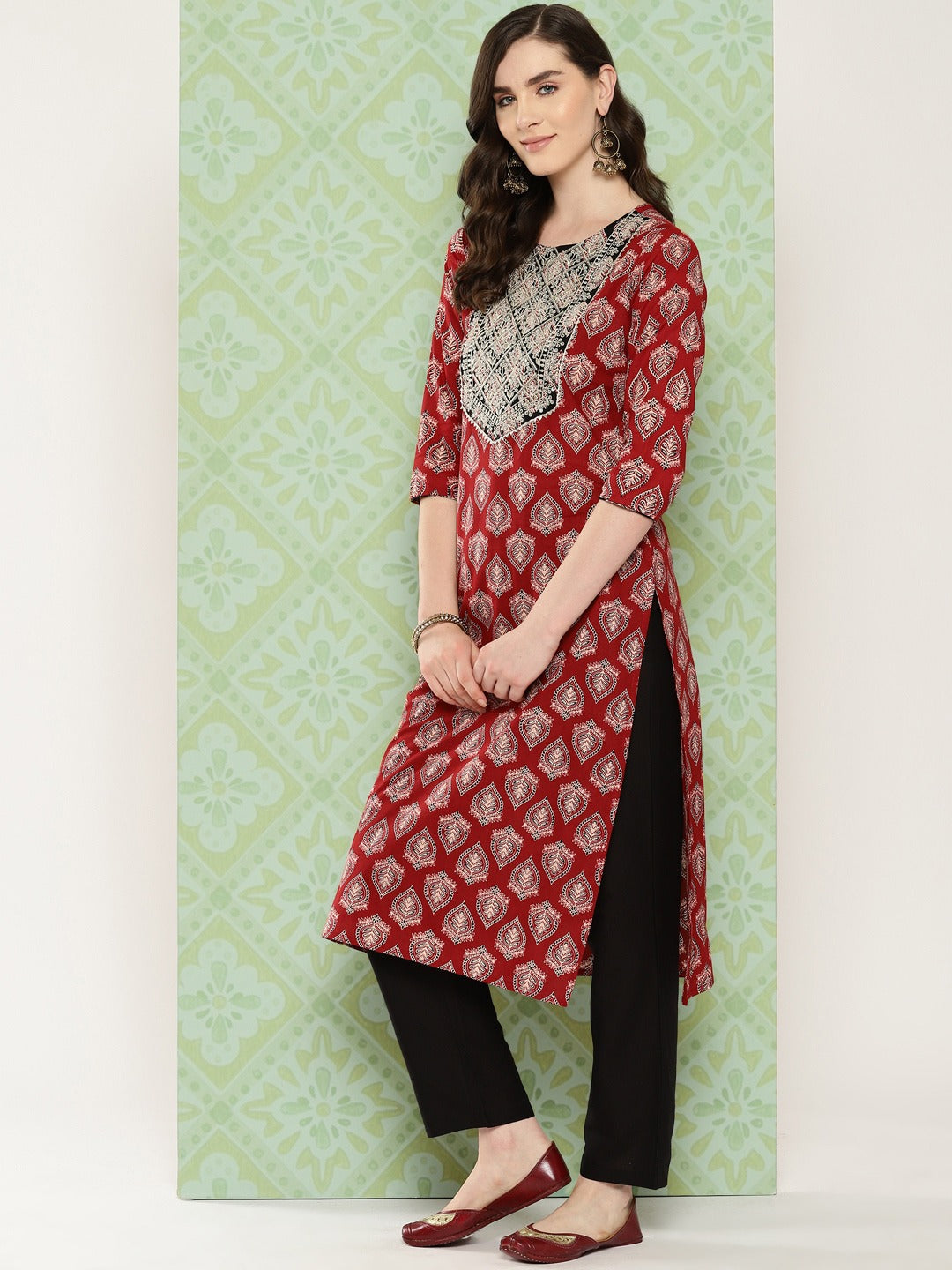 Black Ethnic Motifs Printed Regular Pure Cotton Kurta With Trousers With Dupatta Set