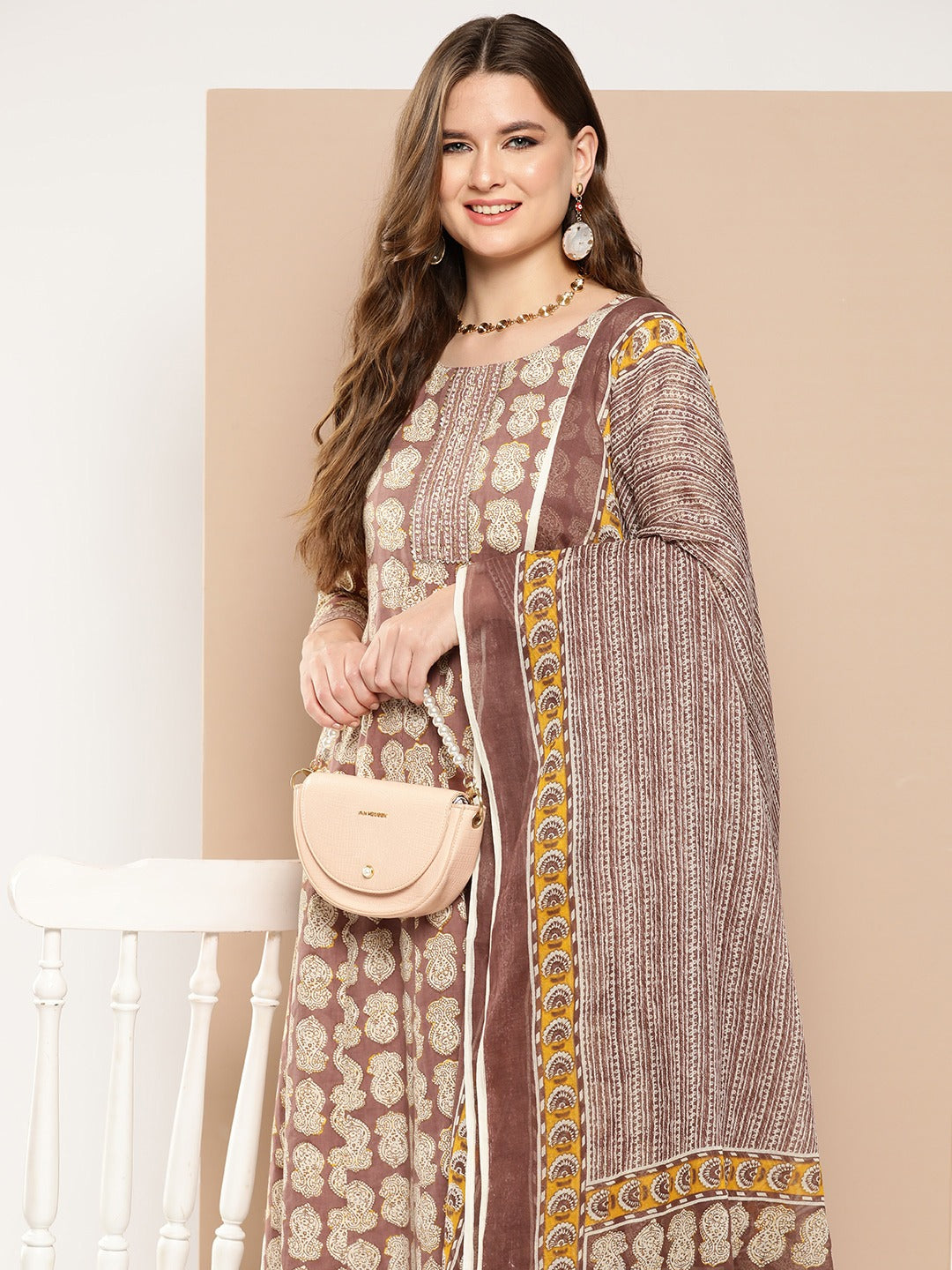 Ethnic Motifs Printed Regular Gotta Patti Cotton Kurta With Trousers Dupatta