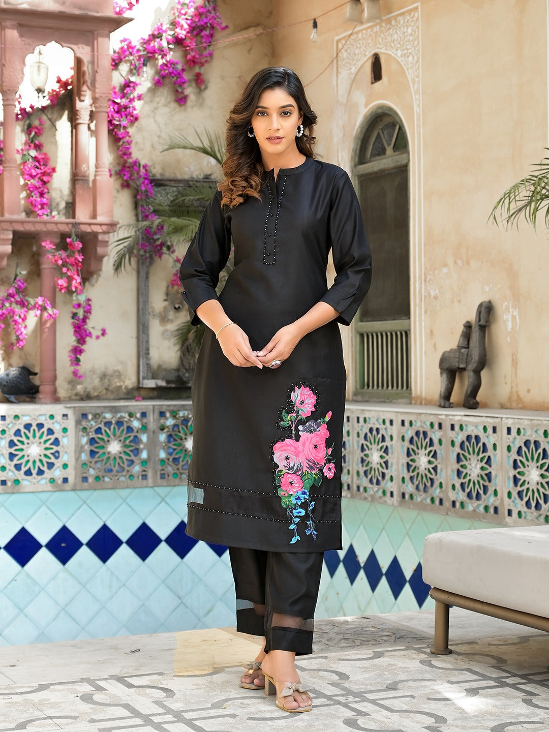 Black Patch_Work Kurta Trouser Set