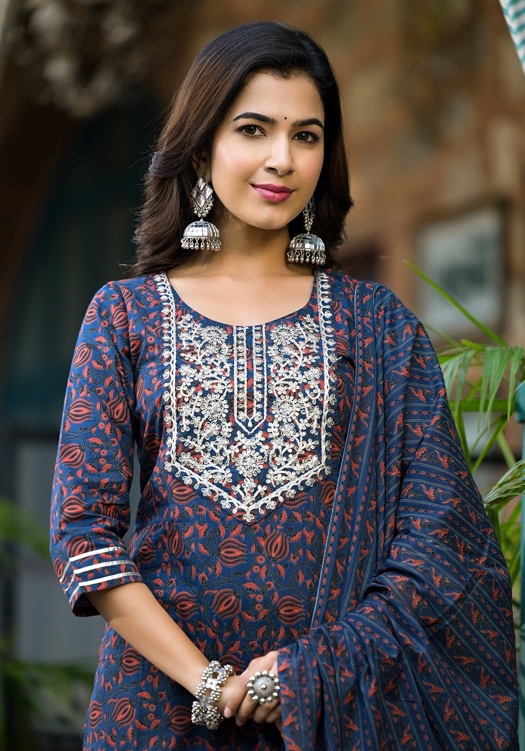 Women Indigo Blue Ethnic Motifs Dori Embroidery Kurta Sharara With Dupatta Set