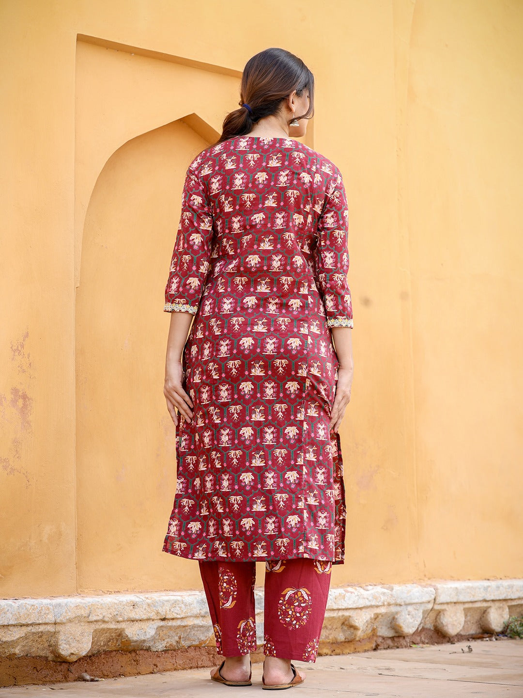 Maroon Ethnic Motifs Printed Kurta Set