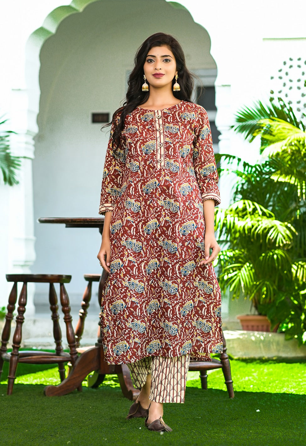 Maroon Printed Dupatta Set-Store