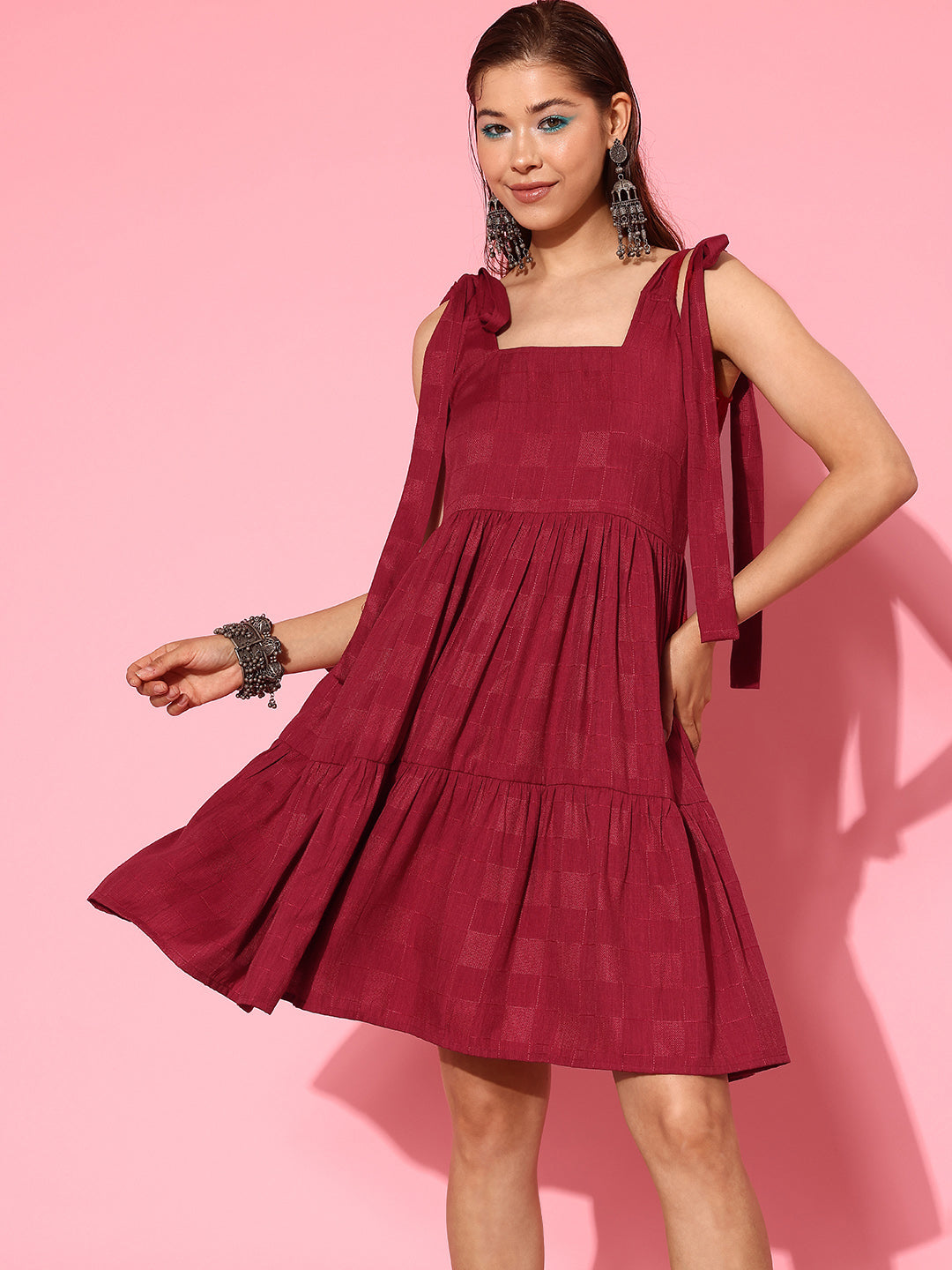 Self Design Tiered Fit & Flare Dress
