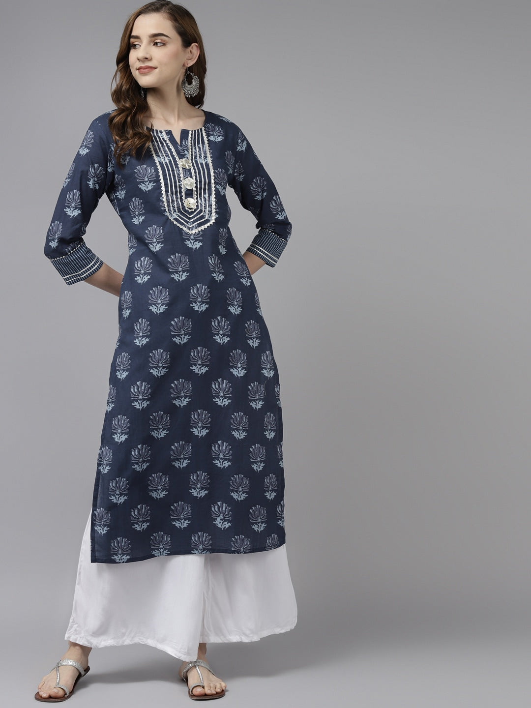 Navy Blue Floral Printed Kurta Store