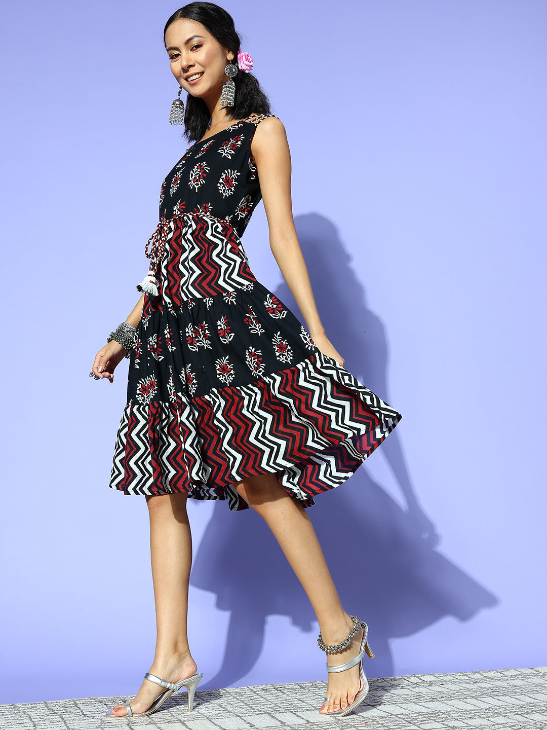 Black Ethnic Motifs Indie Gal Dress Store