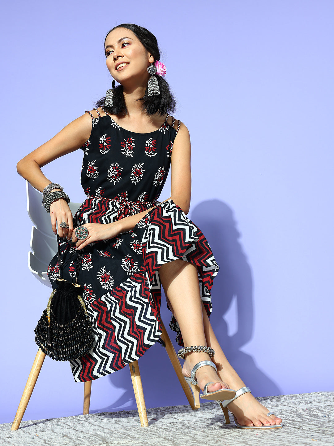 Black Ethnic Motifs Indie Gal Dress Store