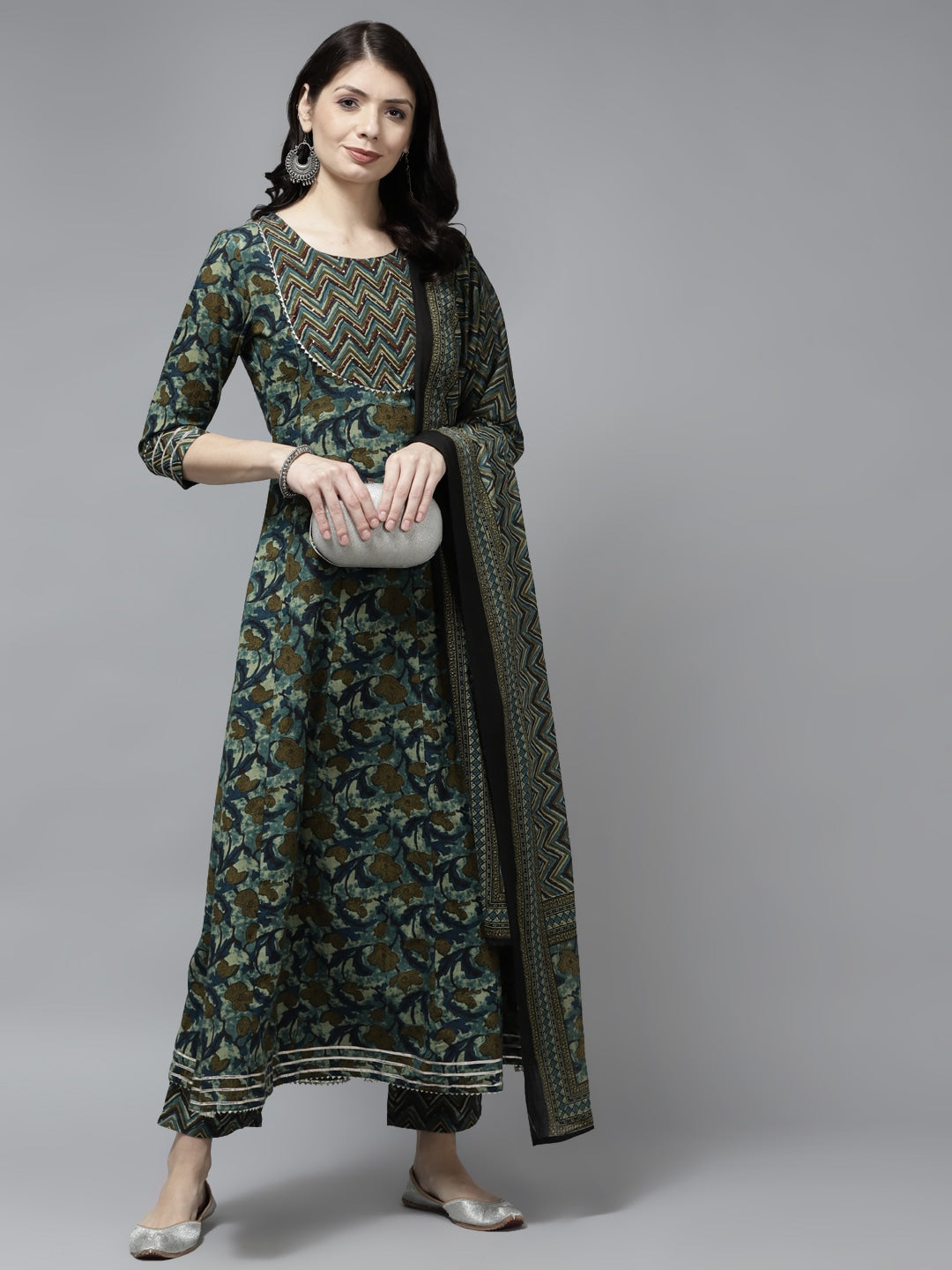 Navy Blue Printed Cotton Dupatta Set Store