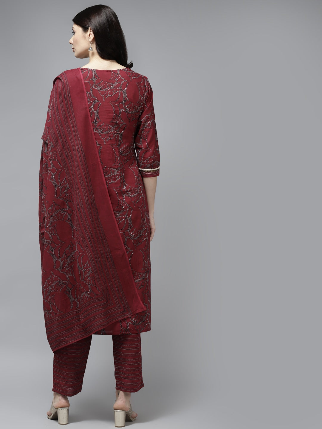 Maroon Printed Cotton Dupatta Set Store