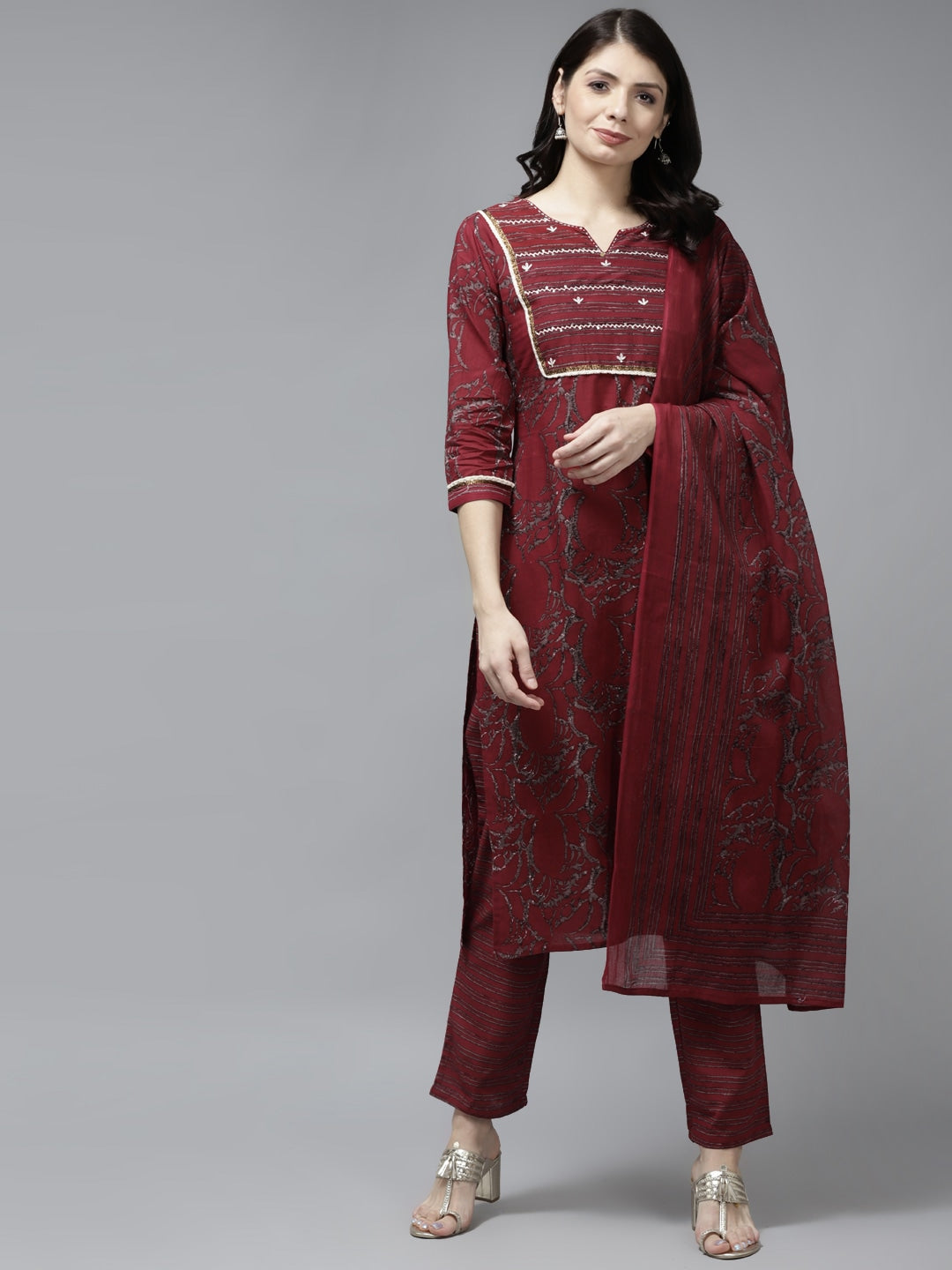 Maroon Printed Cotton Dupatta Set Store