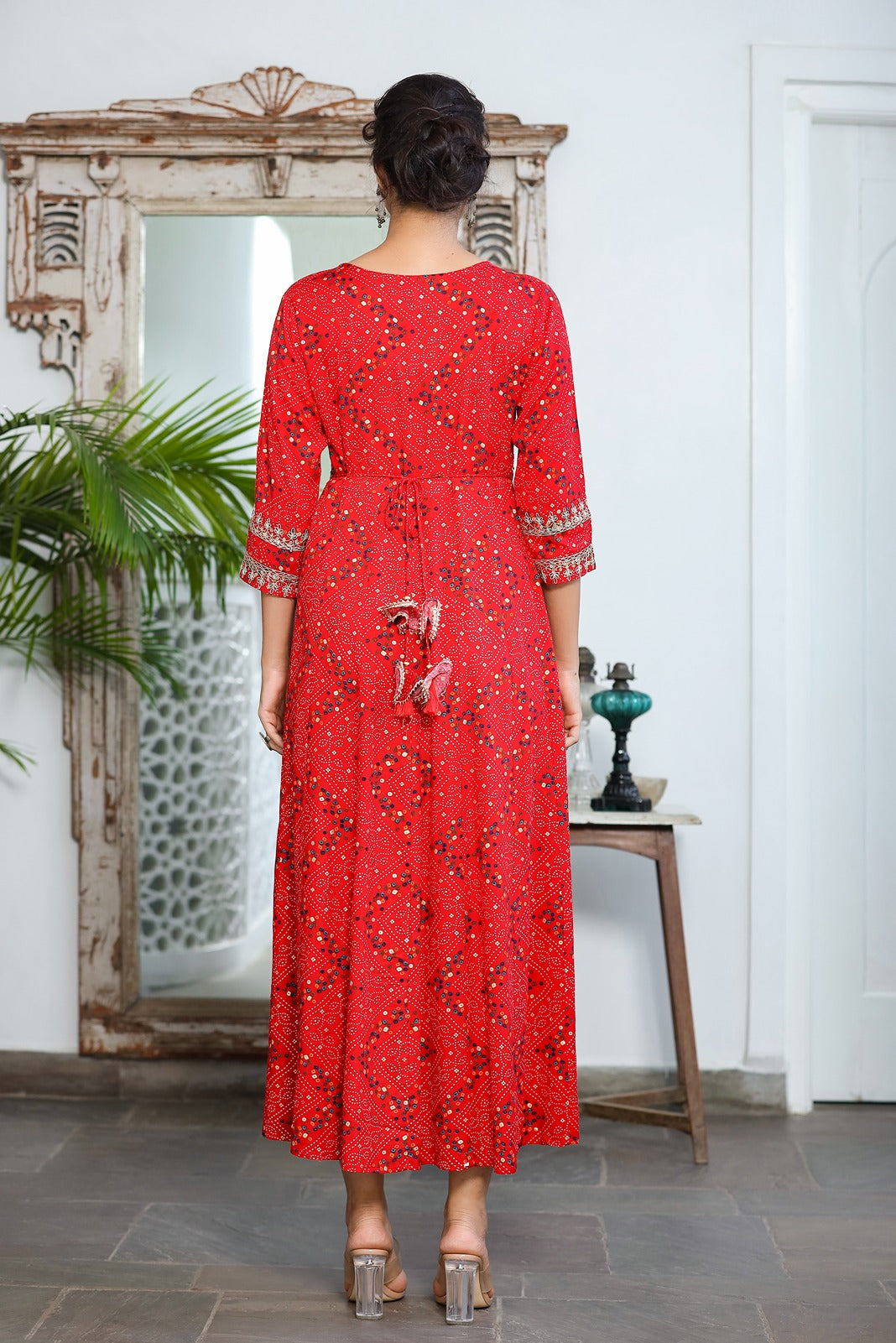 Red Bandhani Embroidered Dress-Store