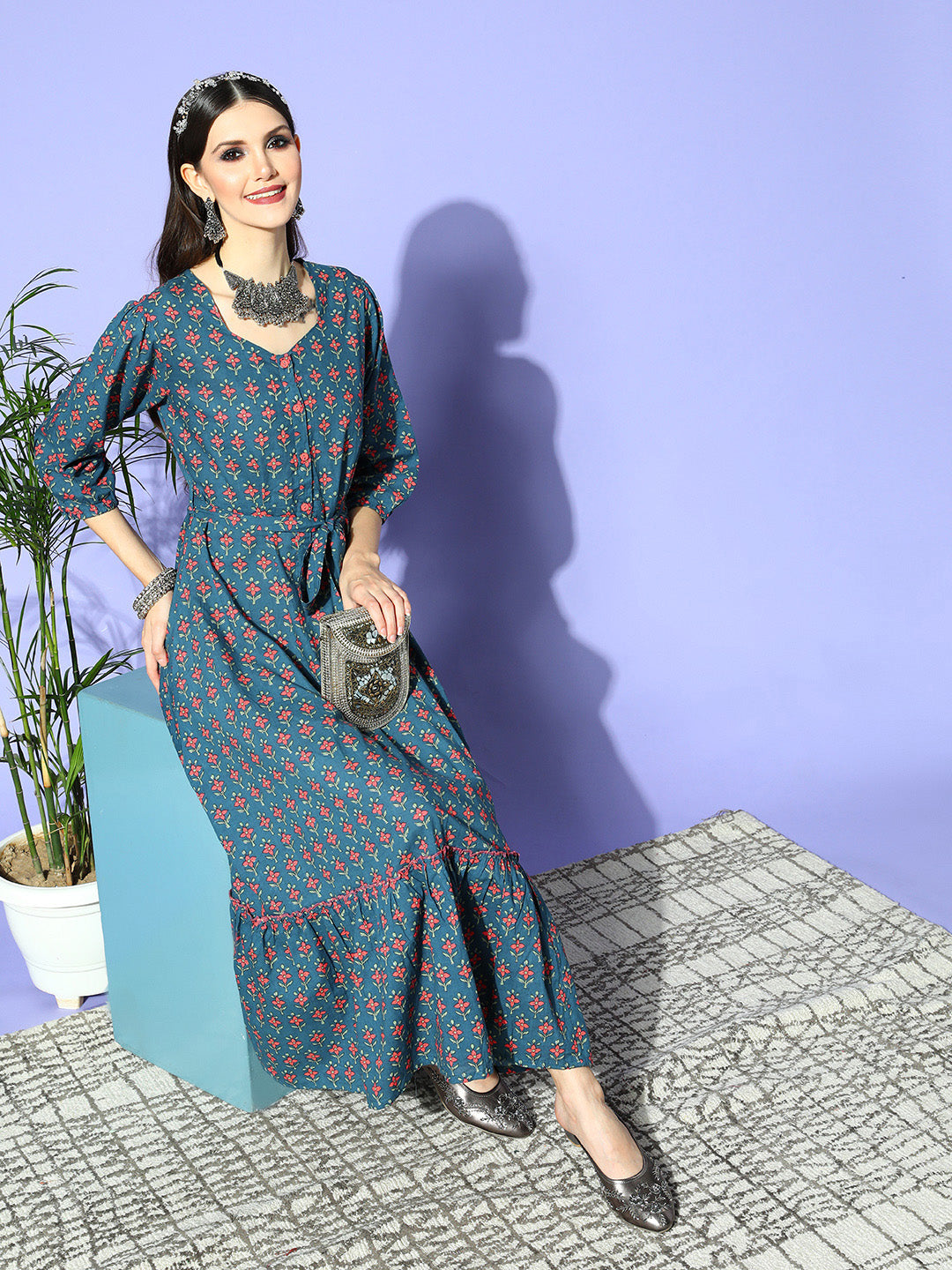 Blue Ethnic Cotton Dress Store