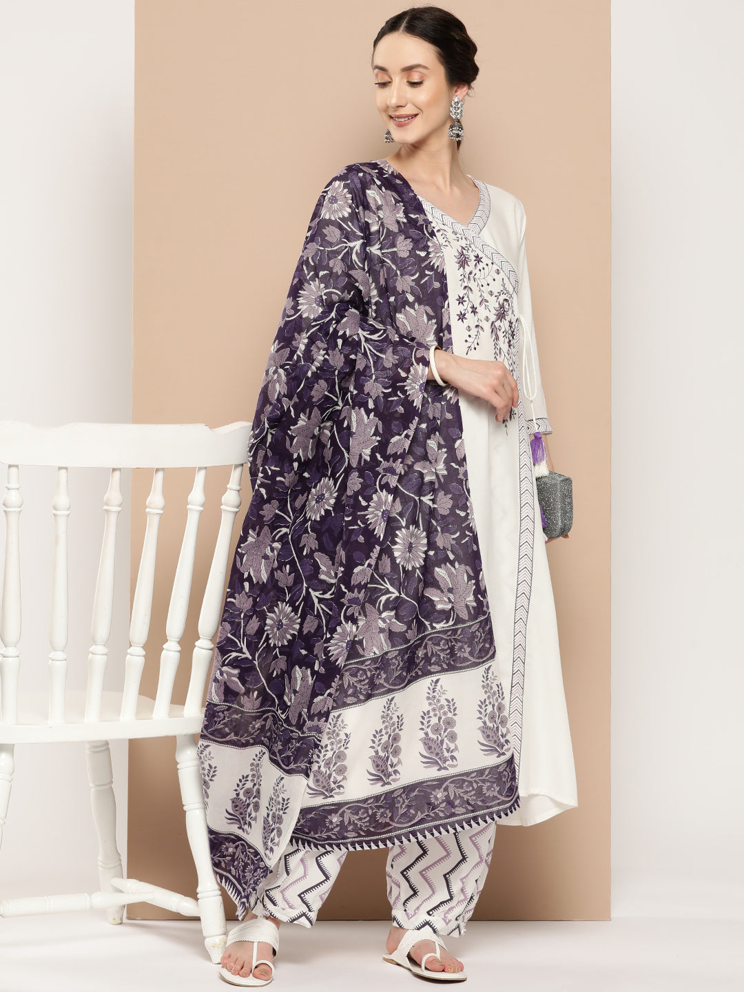 Embroidered Angrakha Kurta Dupatta Set