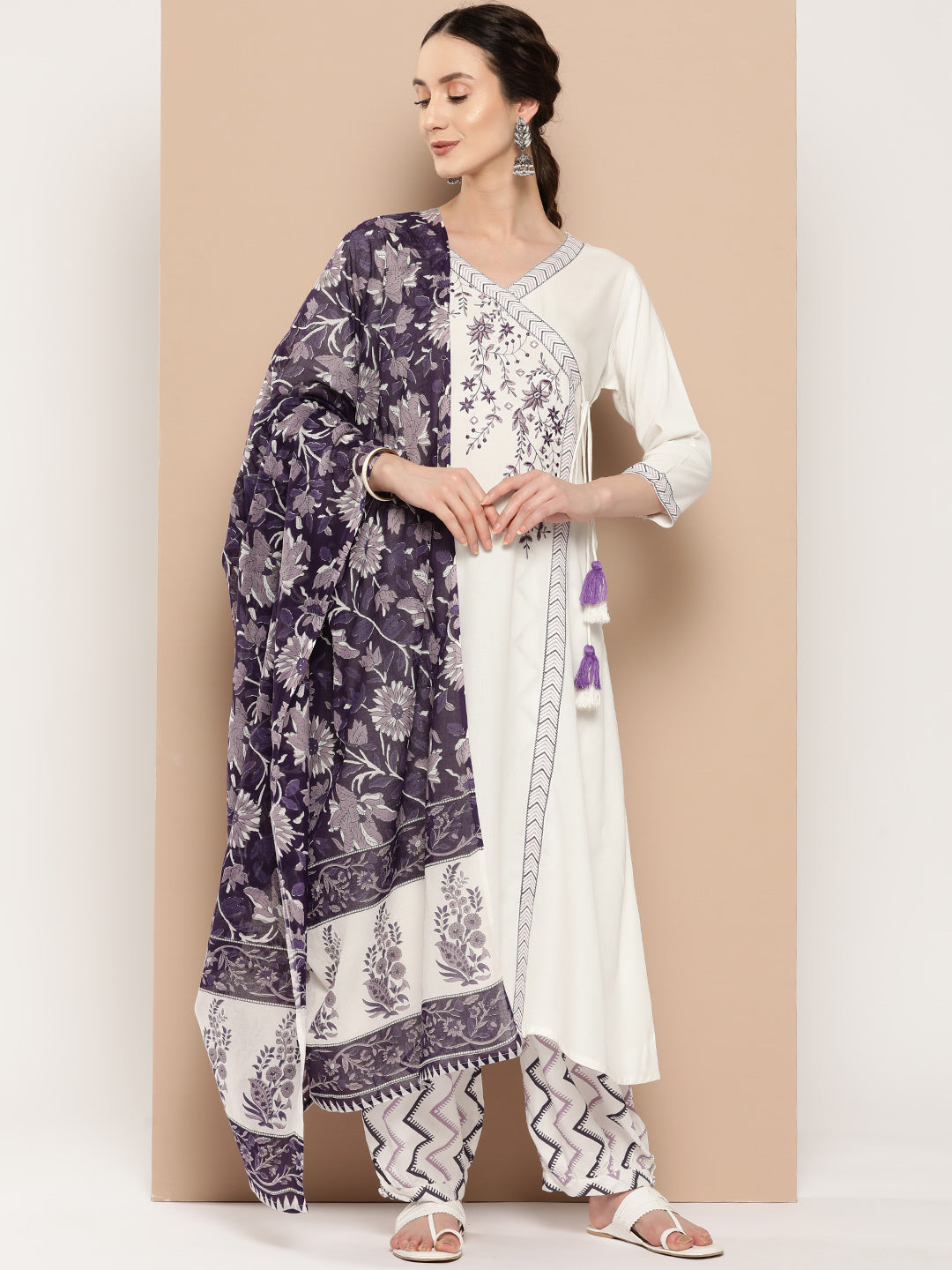 Embroidered Angrakha Kurta Dupatta Set