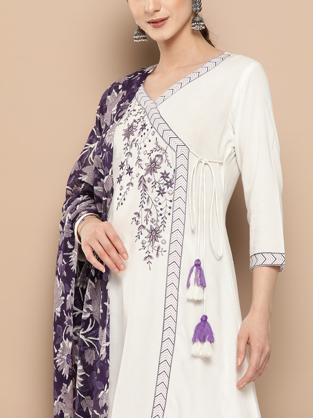 Embroidered Angrakha Kurta Dupatta Set