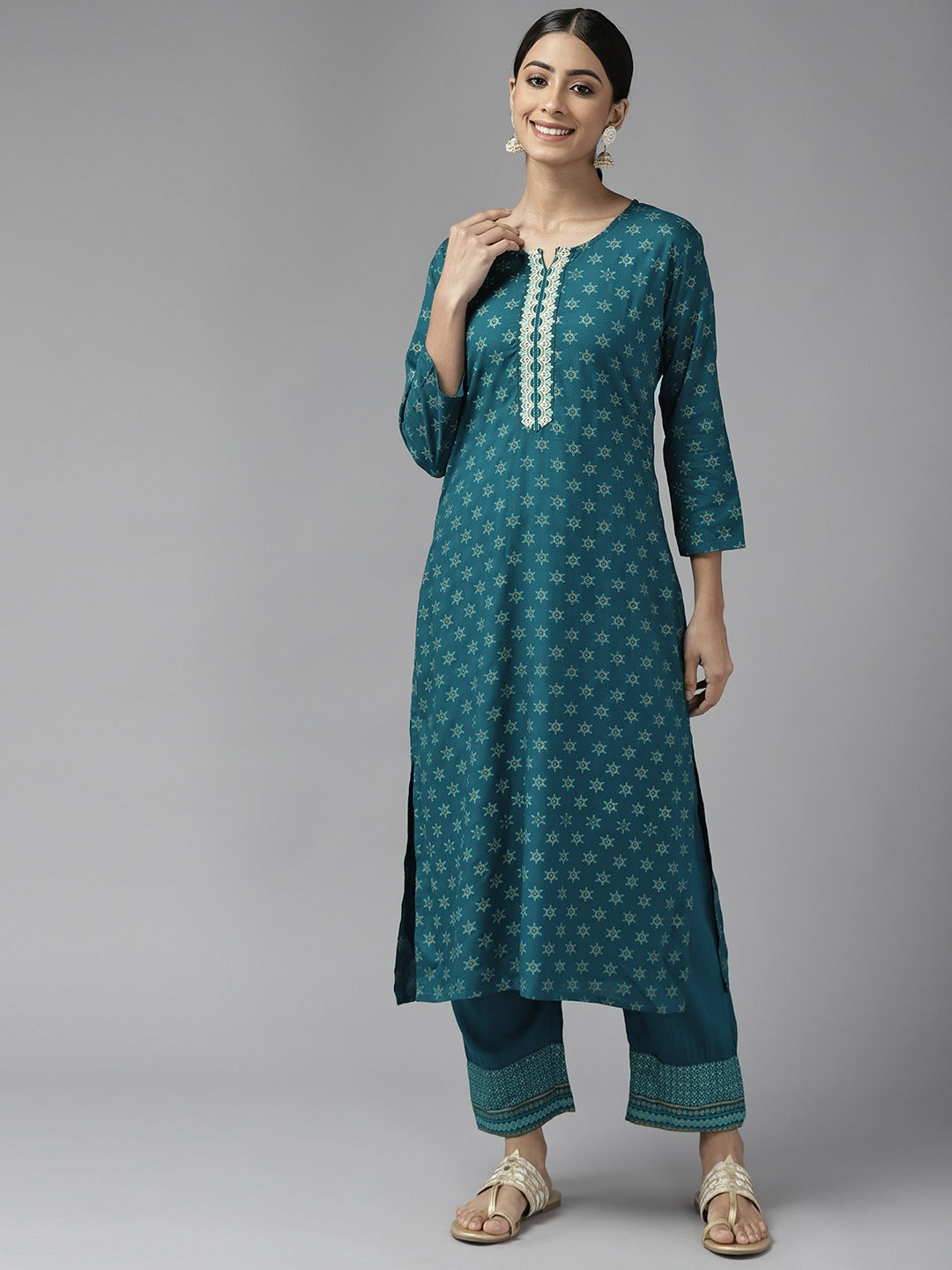 Teal Green Printed Kurta Set