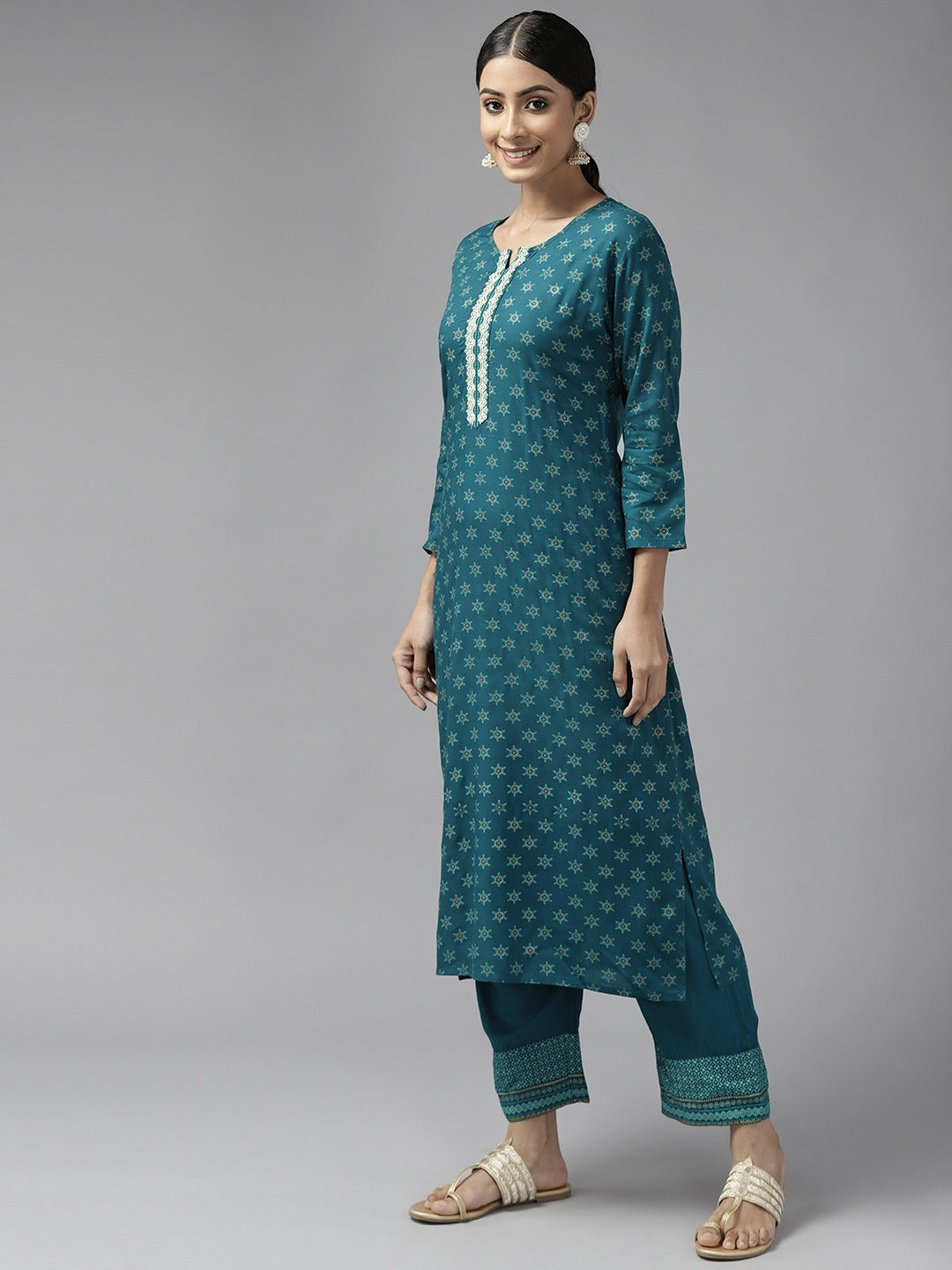 Teal Green Printed Kurta Set