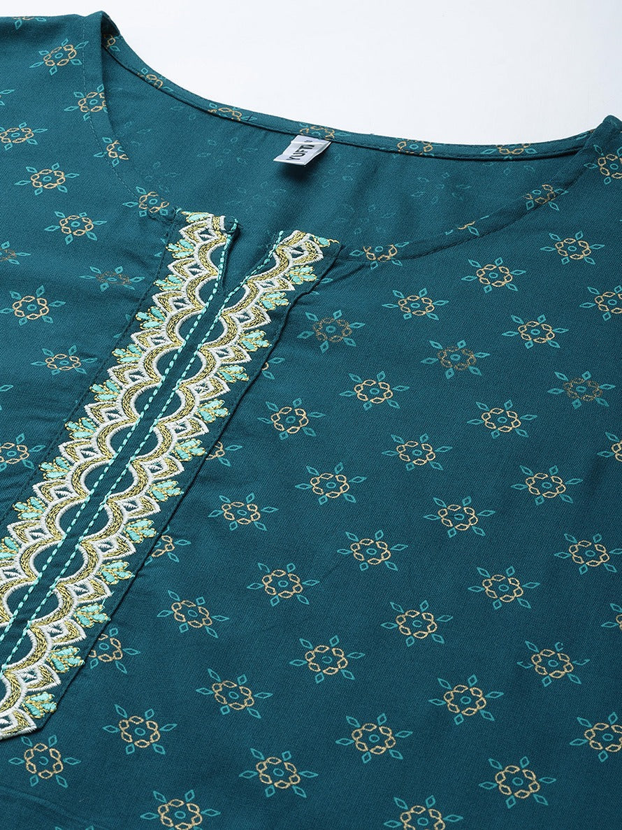 Teal Green Printed Kurta Set