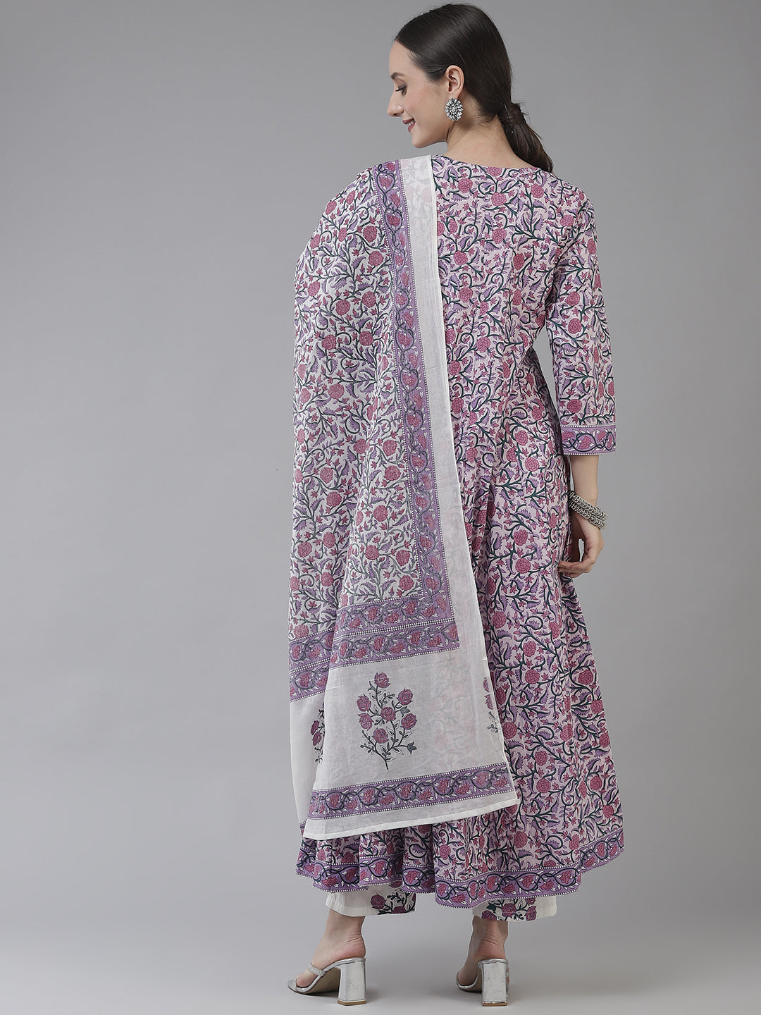 Lavender Ethnic Motifs Cotton Dupatta Set Store