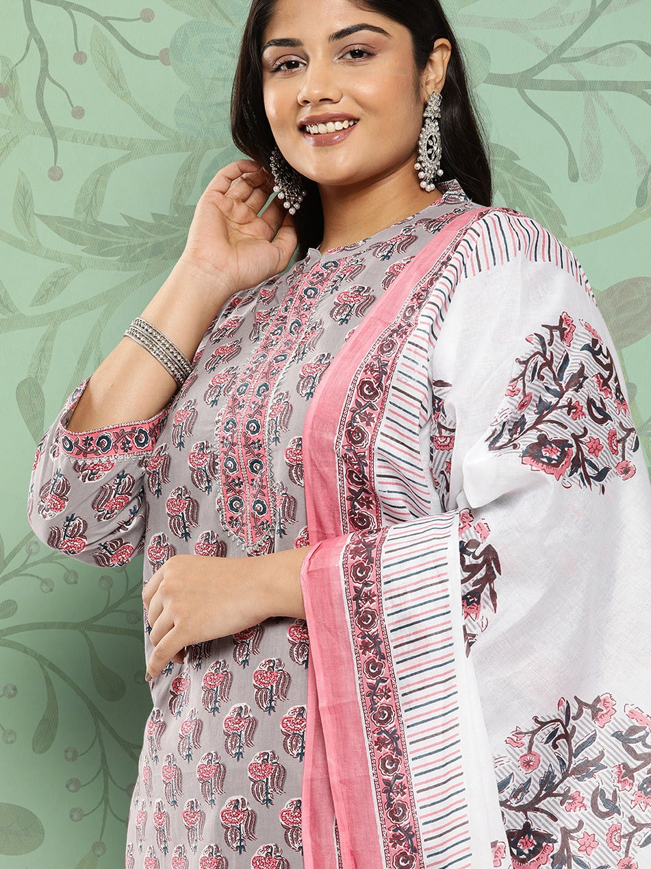 Plus Size Gotta Patti Cotton Kurta Dupatta Set 5