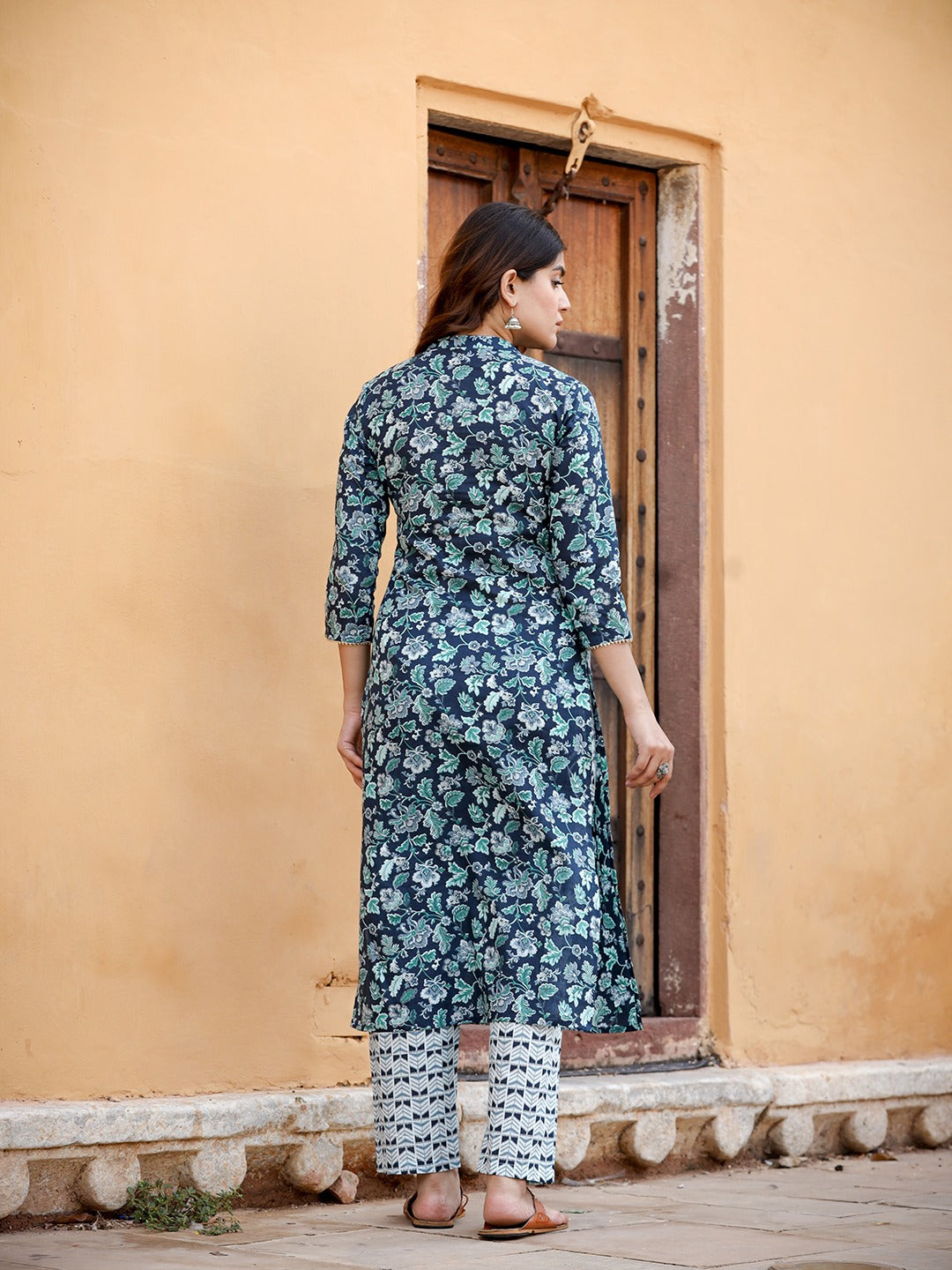 Navy Blue Printed Cotton Dupatta Set 3