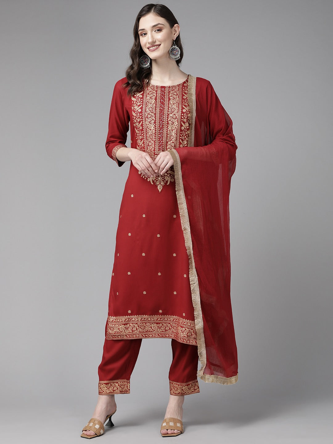 Red Printed Dupatta Set