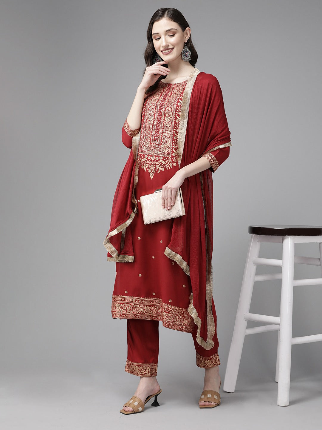 Red Printed Dupatta Set