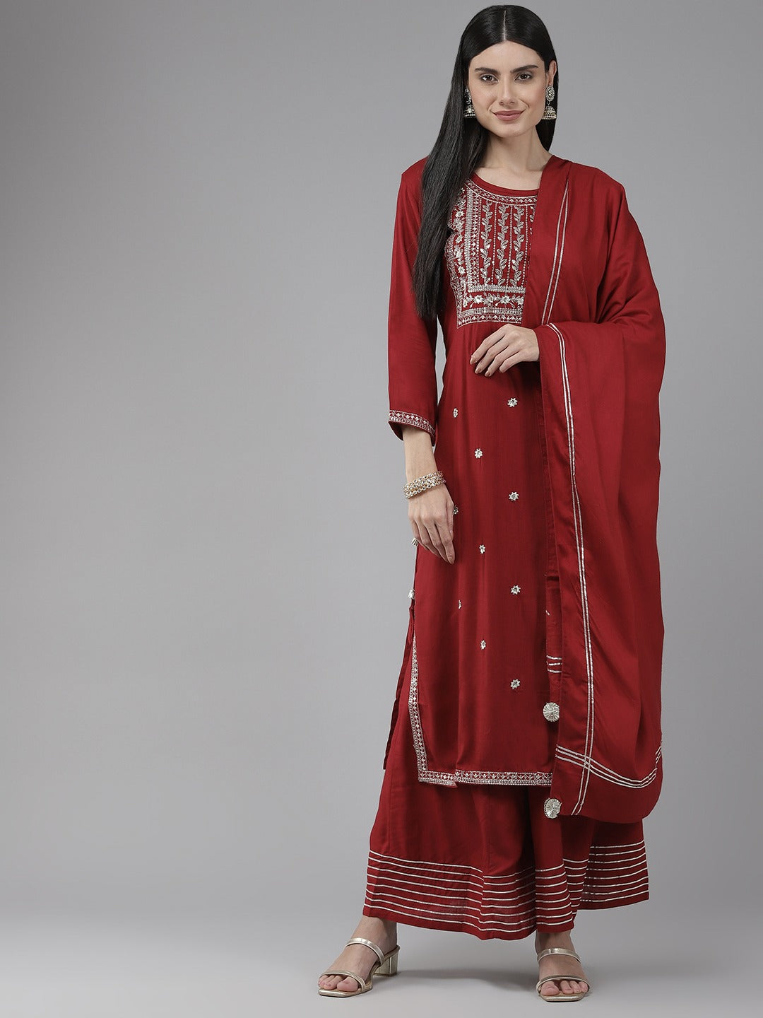 Maroon Embroidered Dupatta Set Store