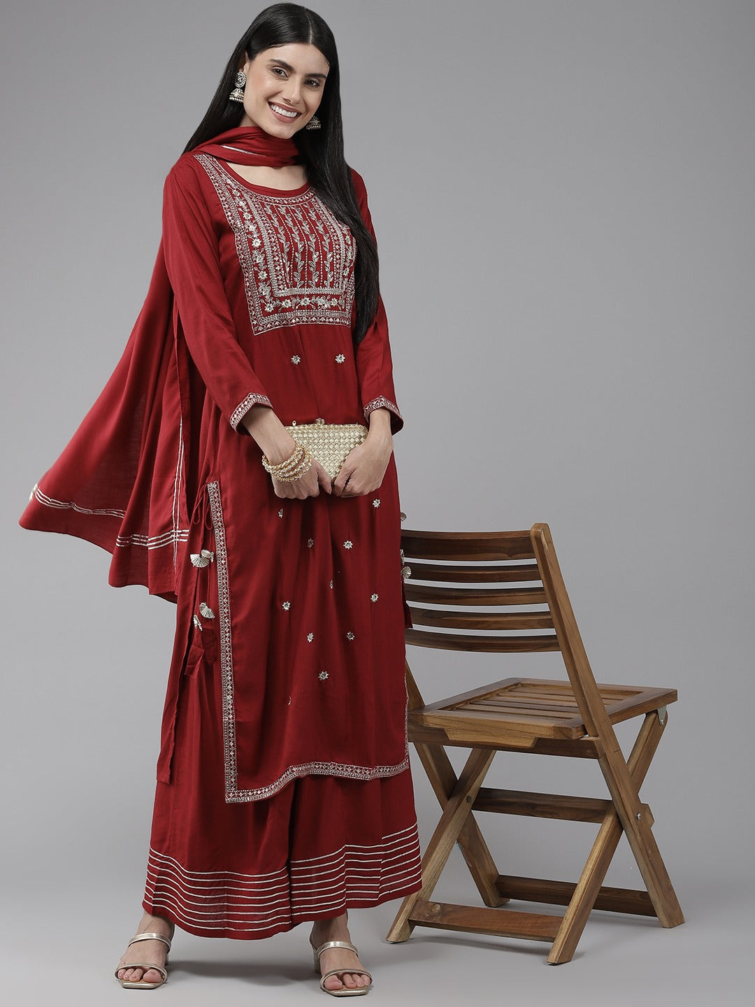 Maroon Embroidered Dupatta Set Store