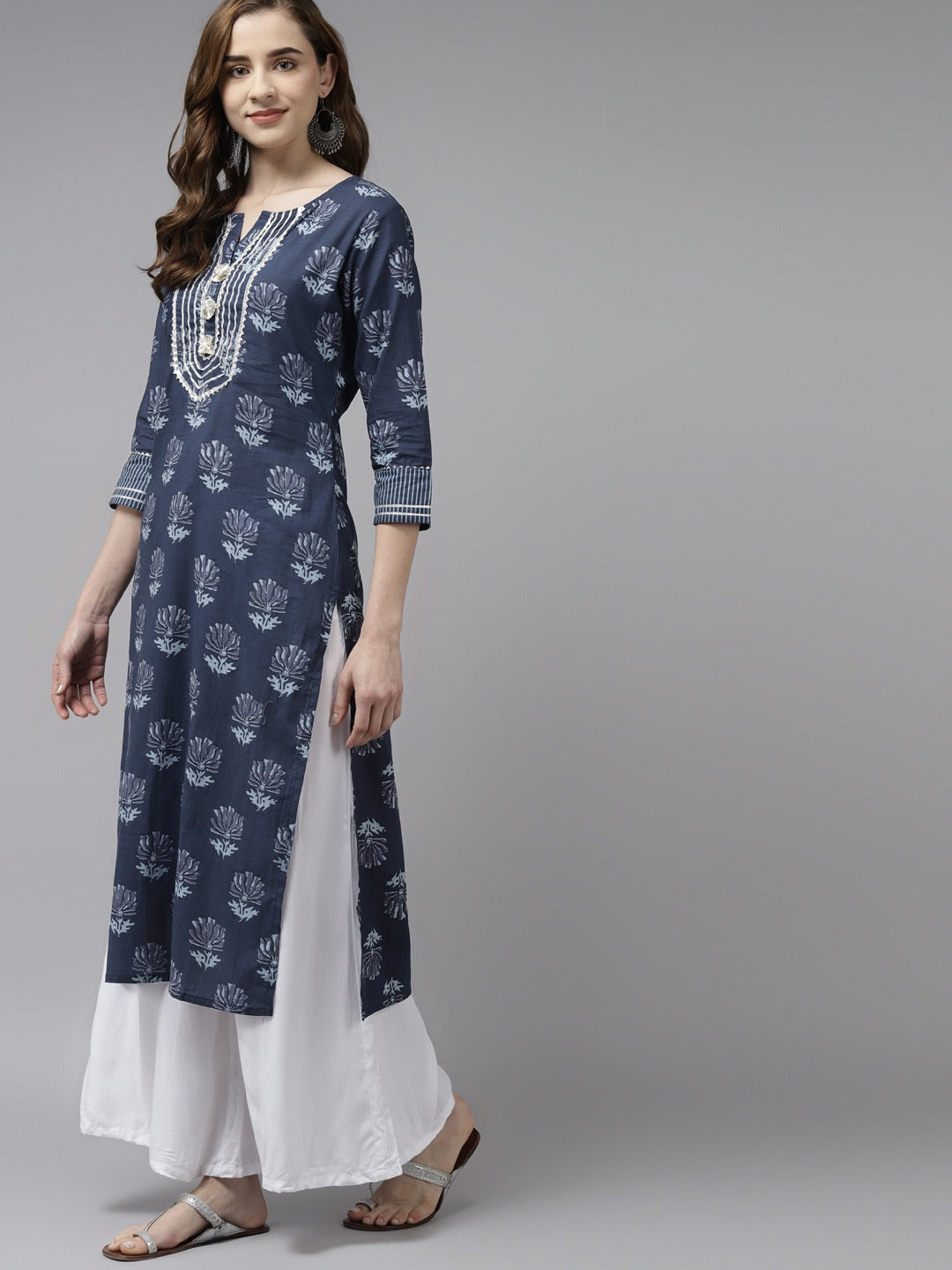 Navy Blue Floral Printed Kurta Store