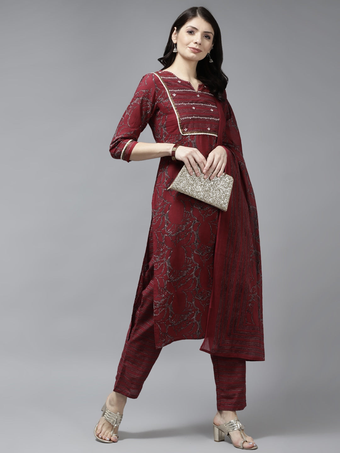 Maroon Printed Cotton Dupatta Set Store