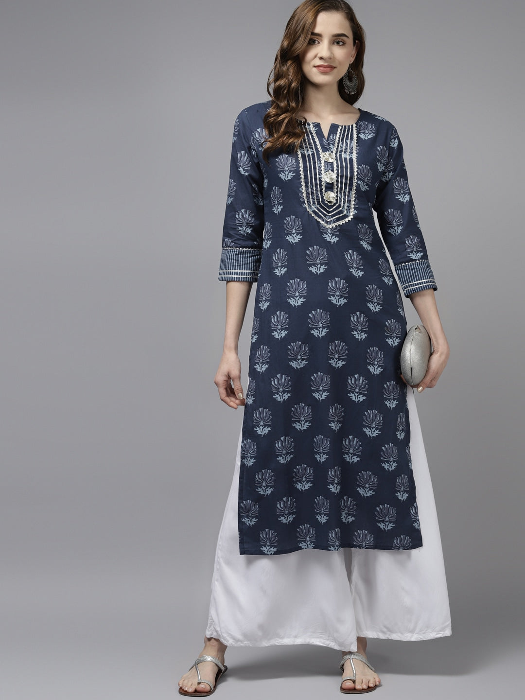 Navy Blue Floral Printed Kurta Store