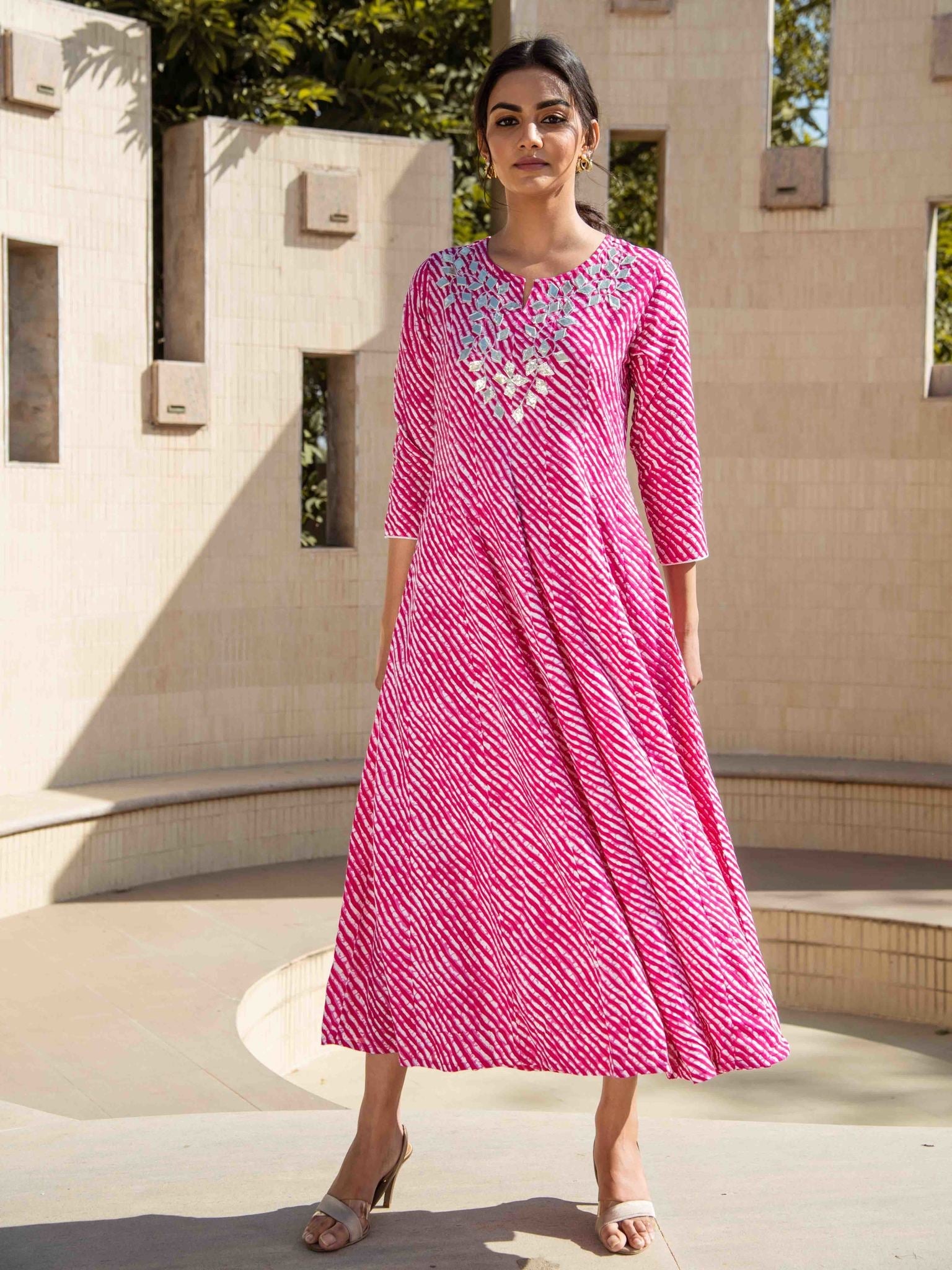 Pink & White Printed Kurta Store