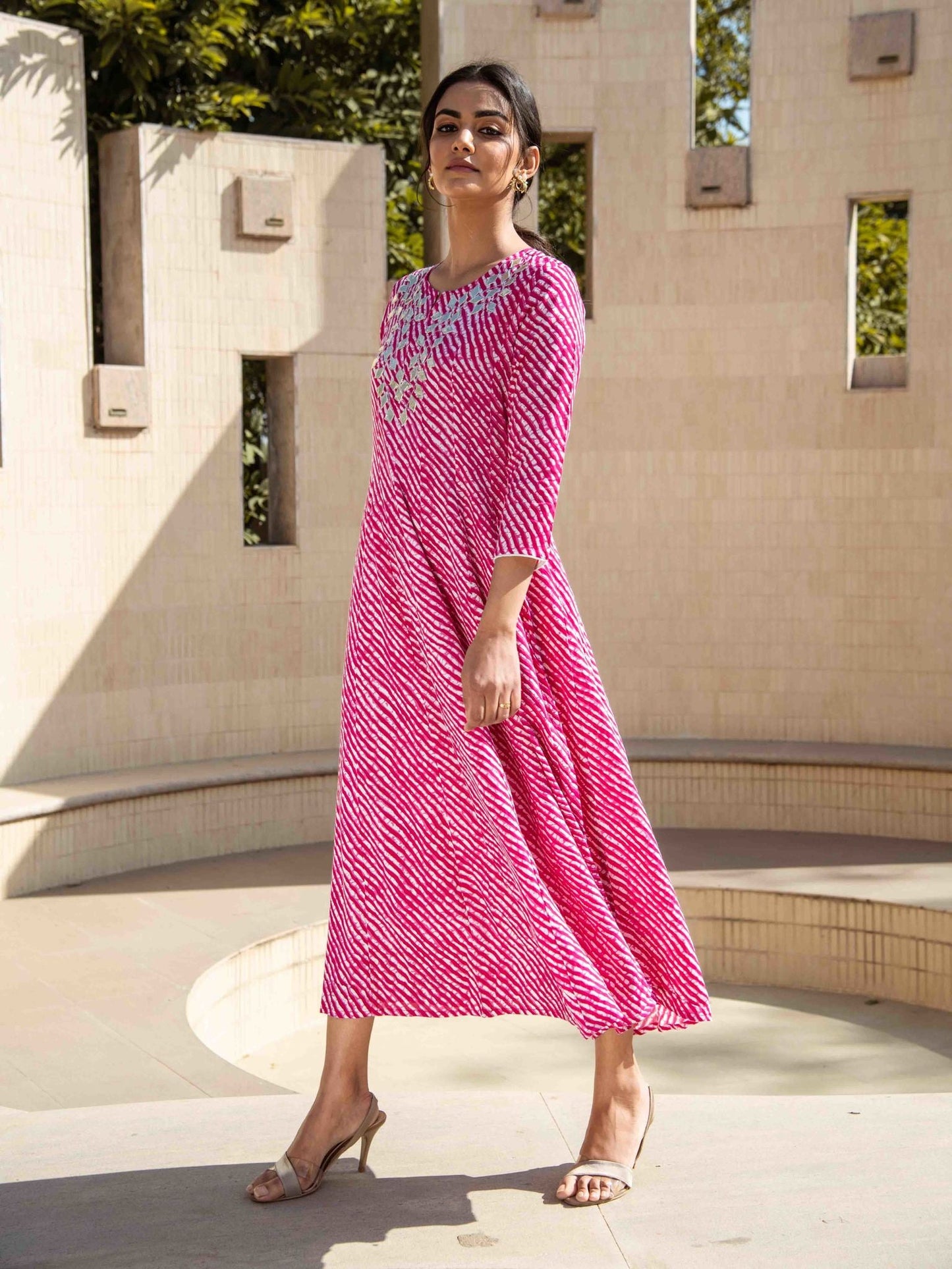 Pink & White Printed Kurta Store